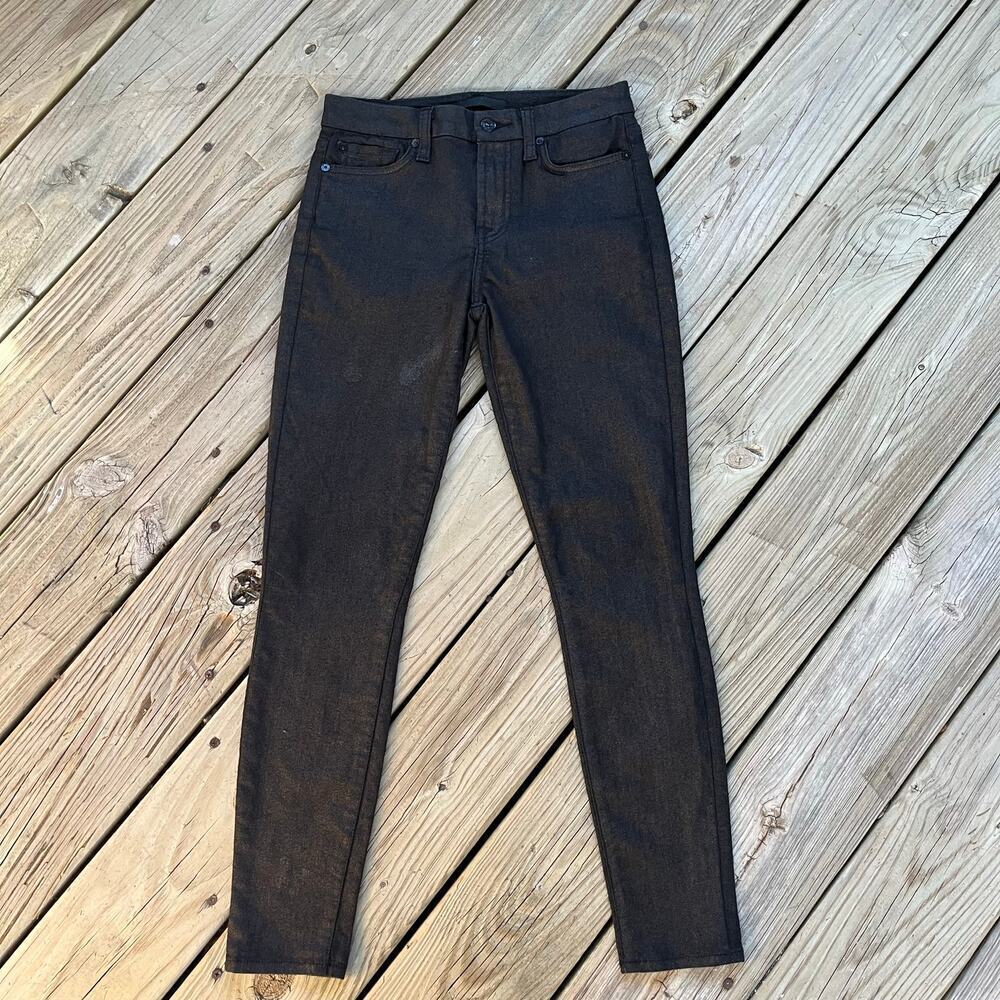 7 For All Mankind Women's Dark Grey Coated Skinny Jeans Size 25